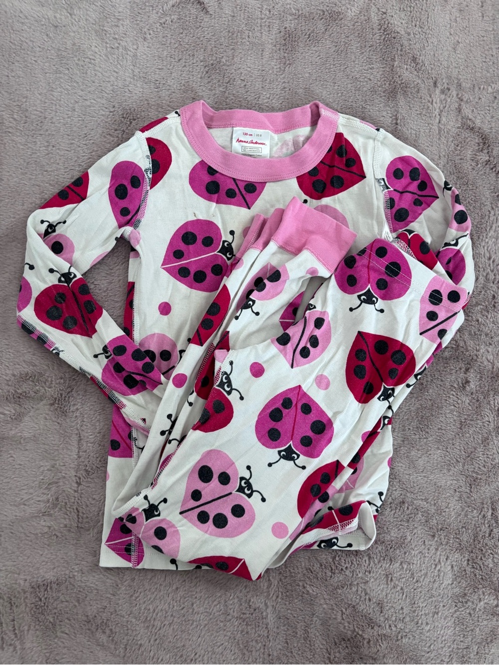 Hanna Andersson White and Pink Ladybug Pajama Top